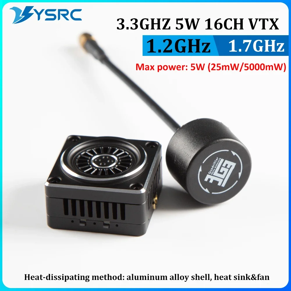 VoltS3.3GHz 5W 16CH 25mW-5000mW Video Transmitter 1.2Ghz-1.7Ghz 5W VTX 9CH Support 2S-8S Battery With Heat Sink&Fan For RC Quadc