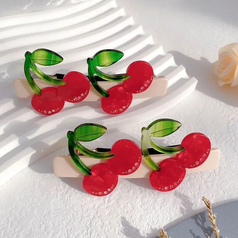 

New American Diamond Set Fruit Series Acetate Edge Clip Cherry Mini Compact New Design Spring Clip Women's Hair Accessories