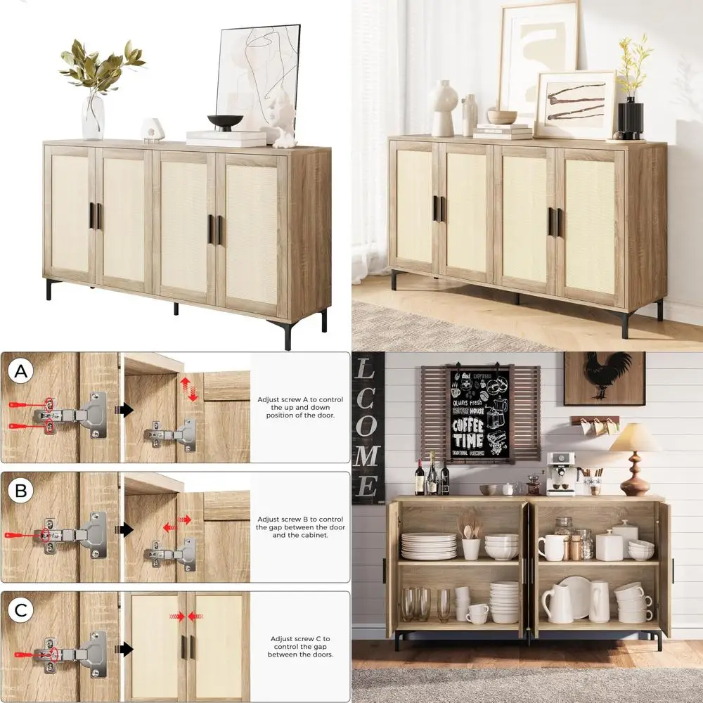 

Буфет из ротанга 48 дюймов с местом для хранения и регулируемыми полками для кофейни, кухни, гостиной и столовой