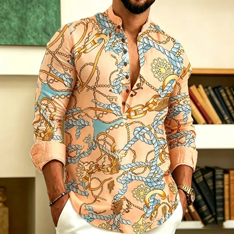 New Men's Printed Long-Sleeve Shirt Casual Menswear view 6