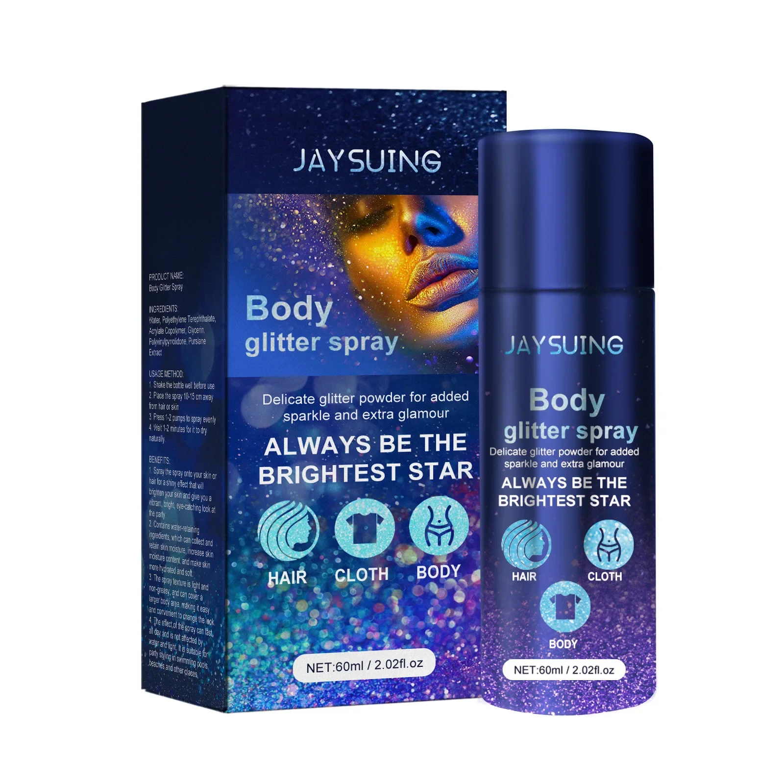 Sdottor New 60ml Jaysuing Glitter Spray Facial Body Clavicle Hair Highlight Spray Evening Party Atmosphere Brightening Glitter M