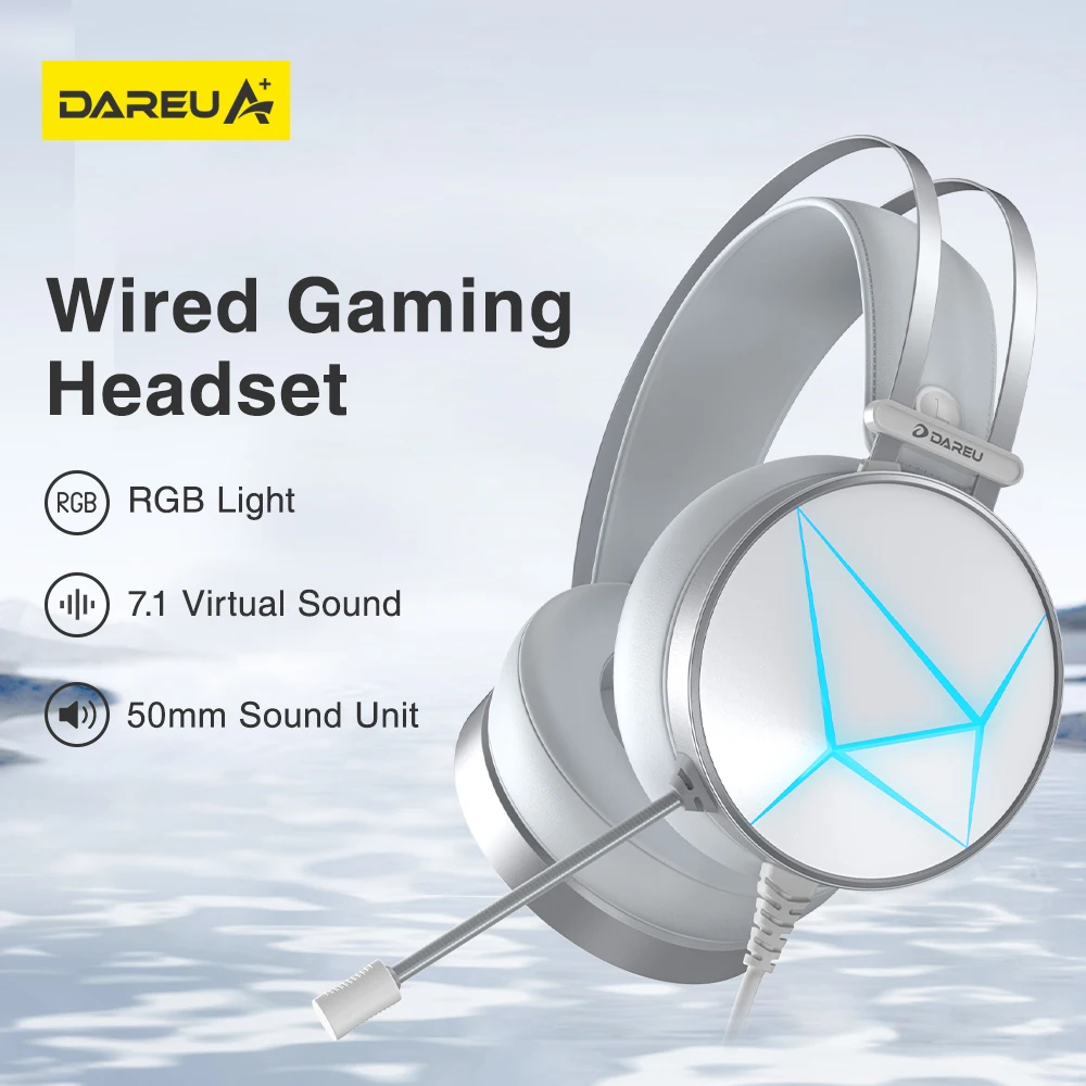 DAREU Wired with USB RGB lighting 7.1 Virtual Sound Headphone Diamond Edition with Mic for Esports Gmaing Home Gaming Device