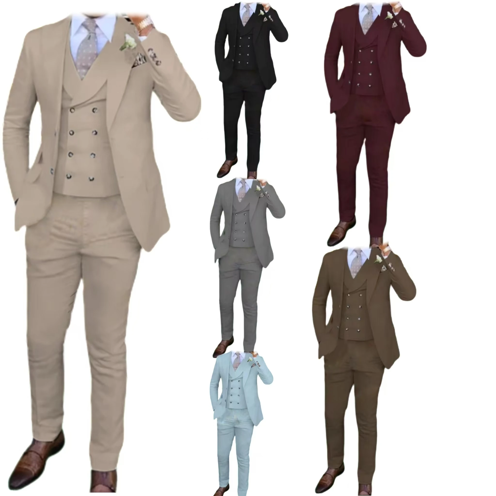 Men's slim-fit three-piece suit，Three-piece set of vest, blazer and trousers，Ideal for weddings, business and formal occasions