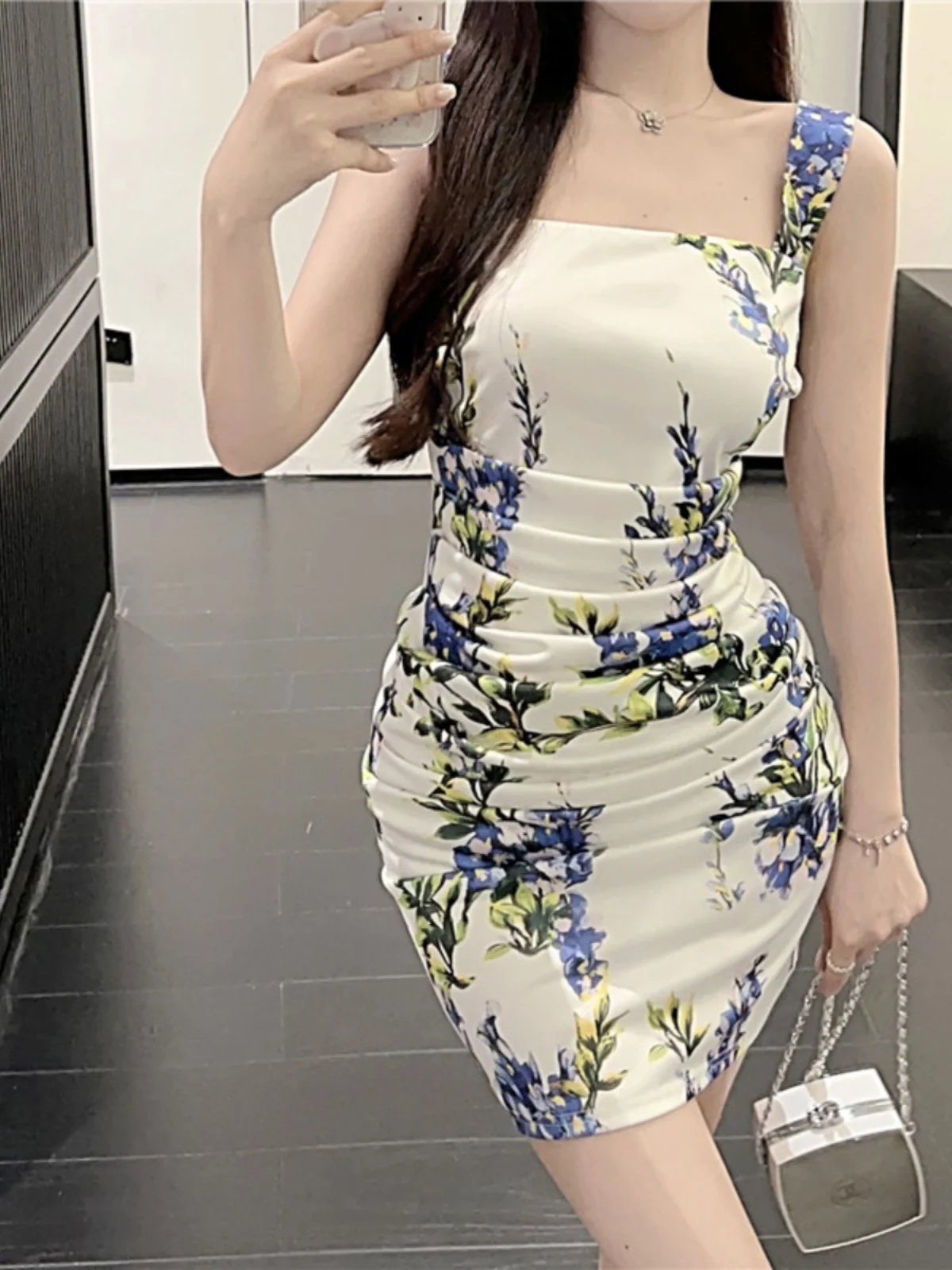 

Summer New Floral Print Formal Ocn Strap Dr Women's Wrap Waist Slim Fit Tube Top ort Skirt Casual Faion Dr
