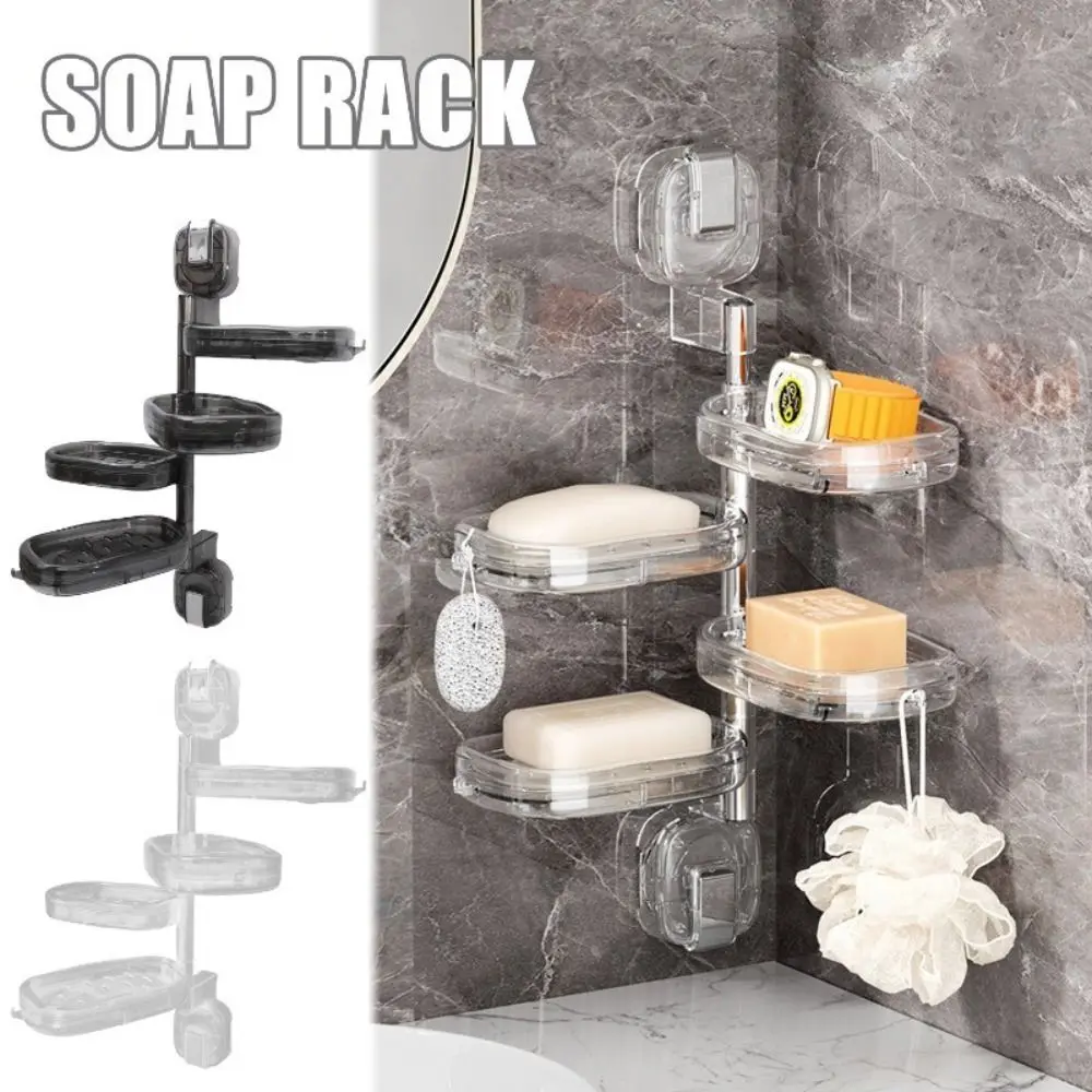 

Durable Rotatable Suction Cup Soap Box Drainer Punch-free Soap Storage Rack Multi-layered Wall-mounted Home Organizer Shelevs