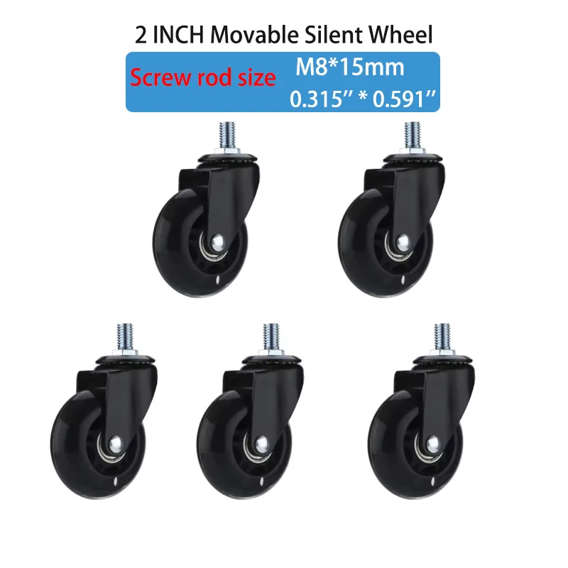 5 Pcs 2 Inch Screw Rod M8 Universal Movable Pu Wheel Universal Home Wheel Trolley Caster Light Small Wheel