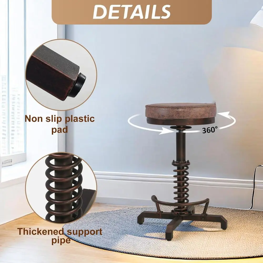 Sgabello da bar girevole regolabile vintage 18-22 con sedile in PU per cucina industriale, sala da pranzo in fattoria