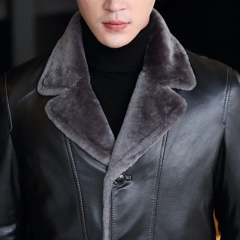 男性用の本物のシープスキンジャケット,厚いフリース,天然皮革と毛皮のスーツ,襟付きコート,韓国のショートパンツ,スリムフィット