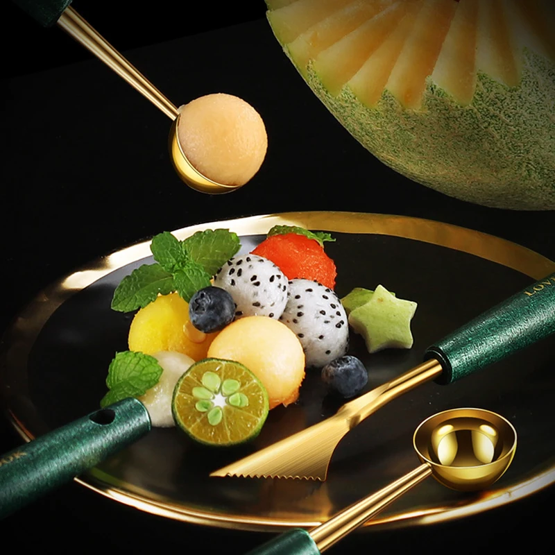 3pcs/Set 304 Stainless Steel Fruit Baller Melon Scoop Kitchen Tool for Watermelon Dessert Vegetable Tools Fruit Salad Spoon