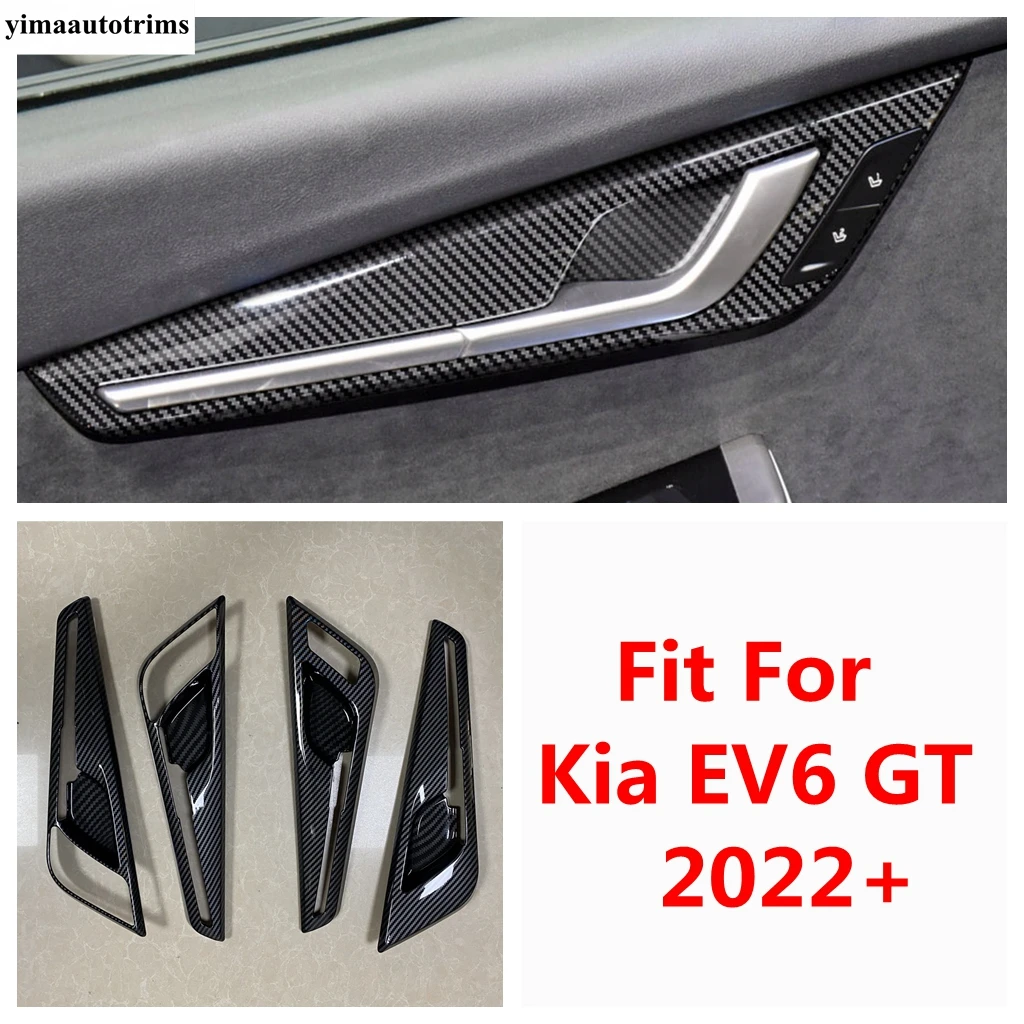 

Car Inner Door Armrest Handle Bowl Frame Cover Trim For Kia EV6 GT 2022 2023 2024 ABS Carbon Fiber Style Interior Accessories