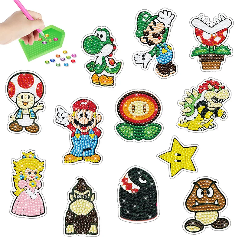 

Cartoon Super Mario Children Diamond Decal DIY Hand Dot Drill Stickers Indoor Parent-child Interactive Game Painting