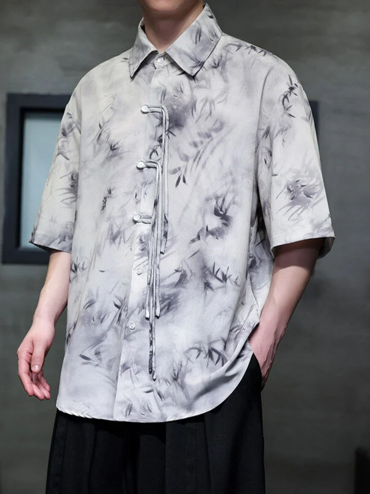 

Retro Chinese Sle Dyed irt Men's ort Sve Loose Fit Summer Breathable Button up Casual irt Youth Faion