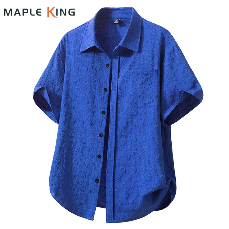 

Man Summer Clothing Butterfly Floral Jacquard Shirts Solid Color Short Sleeve Camisas Hombre Elegante Mens Beach Cuban Shirt