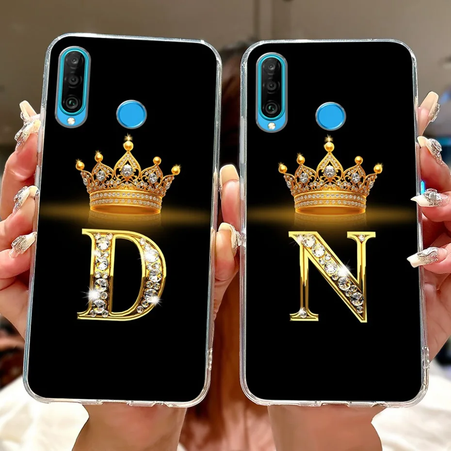 Fashion Crown Initial Letter Case For Huawei P30 Lite P30 Pro Soft Silicone TPU Cover For Huawei P30lite P 30 P30Pro Phone Cases