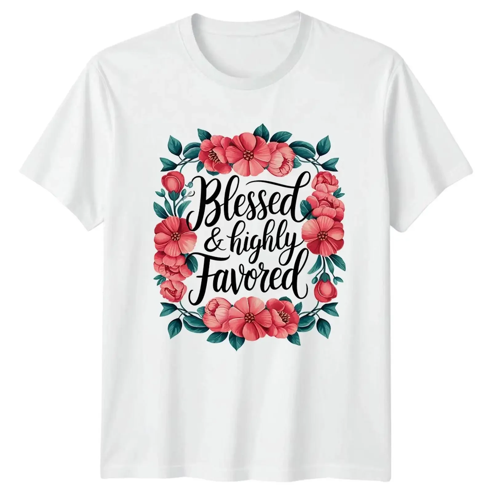 Blessed Highly Favored Damen T Shirt Blumen Inspirierend Glaube Muttertag vintage Washed Versatile Breathable designer clothes