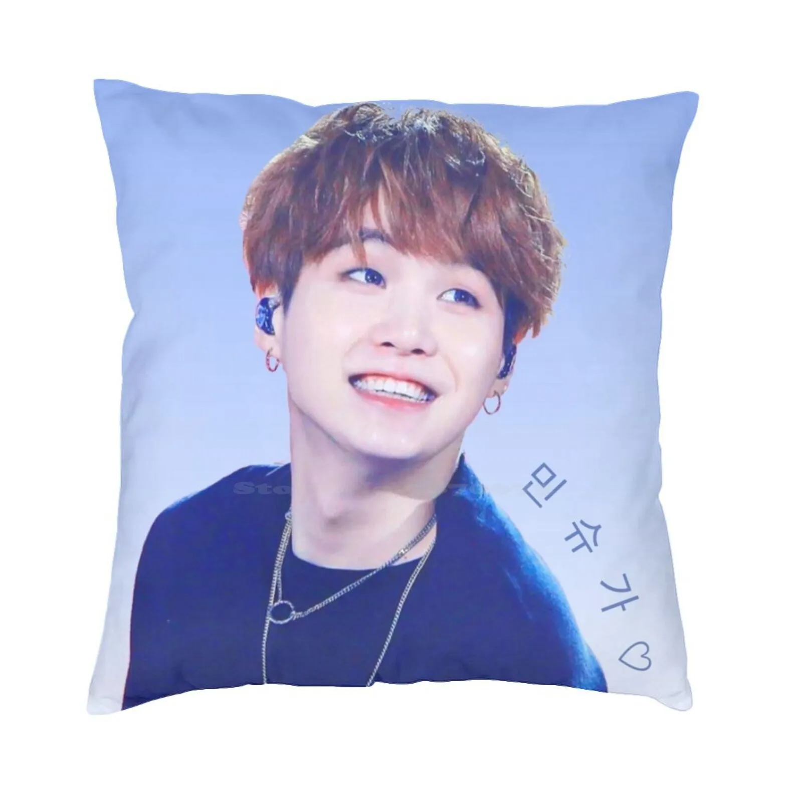 يبتسم "Min Suga" الأزرق والأبيض طباعة أريكة المنزل سيارة الخصر رمي المخدة Suga Rapmonster Rm Namjoon Yoongi Agustd Agust D #1