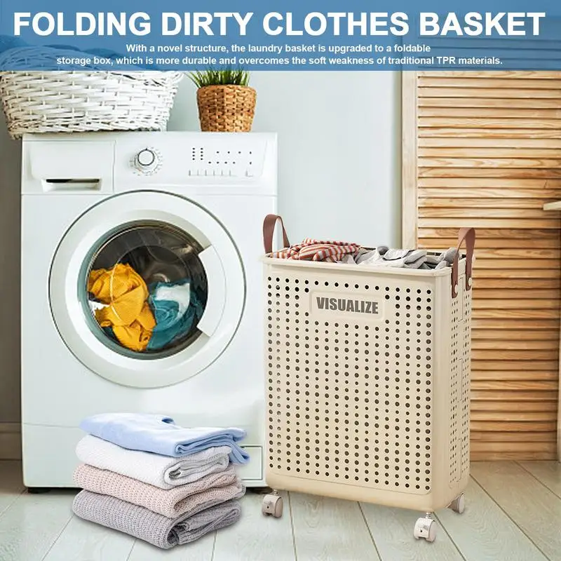 Rolling Laundry Basket Foldable Ventilated Rolling Hampers For Laundry Multifunction Storage Smooth-Gliding Clothes Hamper With