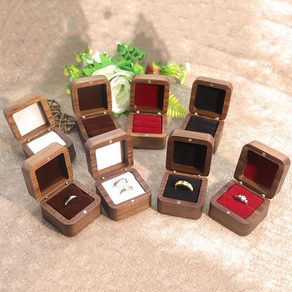 1/2 Slots Spade Wood Rings Holder Luxury Wedding Rings Bearer Box Proposal Anti-collision Rings Display Case Propose