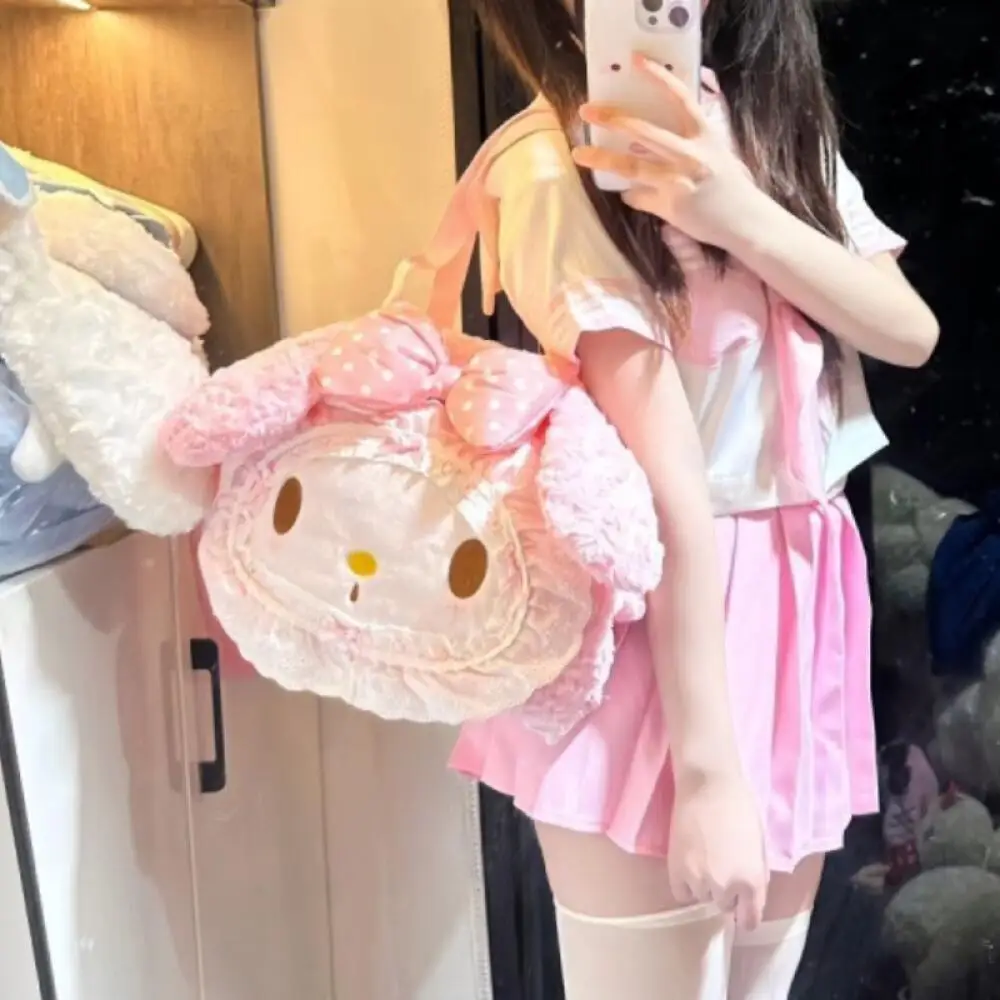 Kawaii Sanrio Melody Pluche kanten rugzak Meisje schoudertas met grote capaciteit student anime cartoon schooltas Vriend verjaardagscadeau