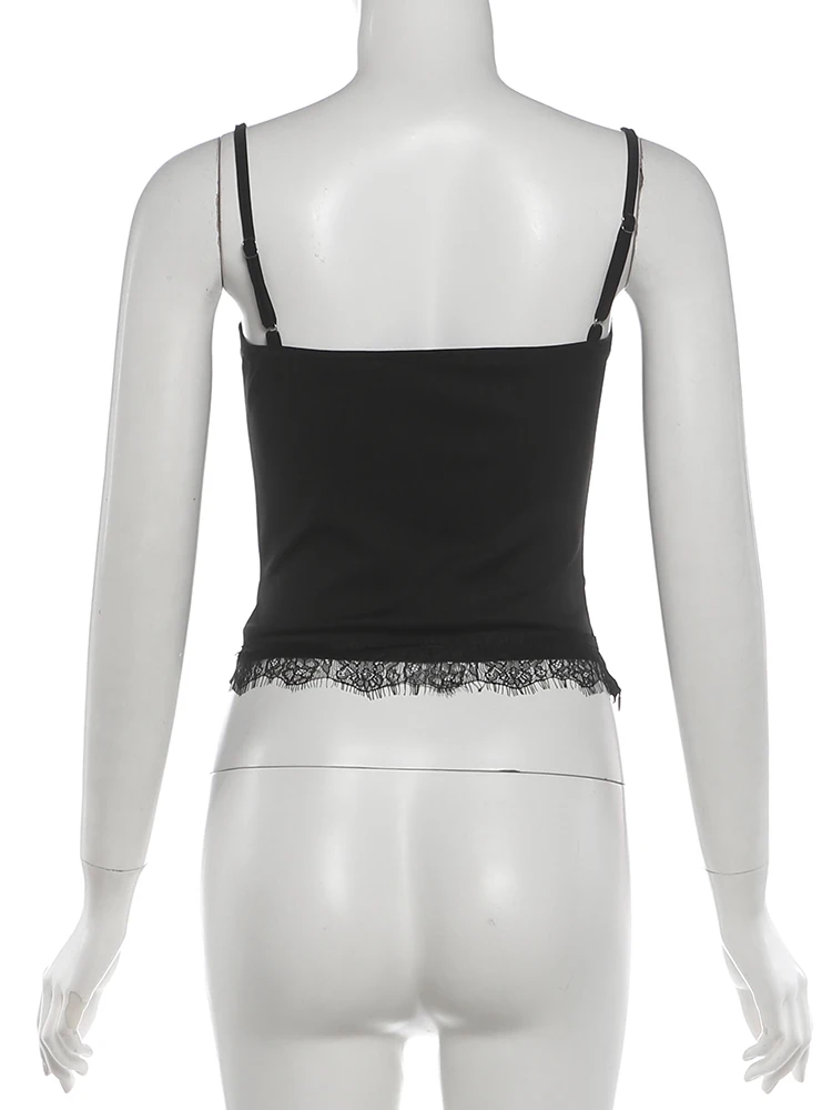 Weird Puss Spitzen-Patchwork-Camisole für Damen, tief ausgeschnitten, figurbetont, Musikfestival, Sommer, neuer Trend, sexy, Midnight Hottie, wilde Streetwear – Detail 4