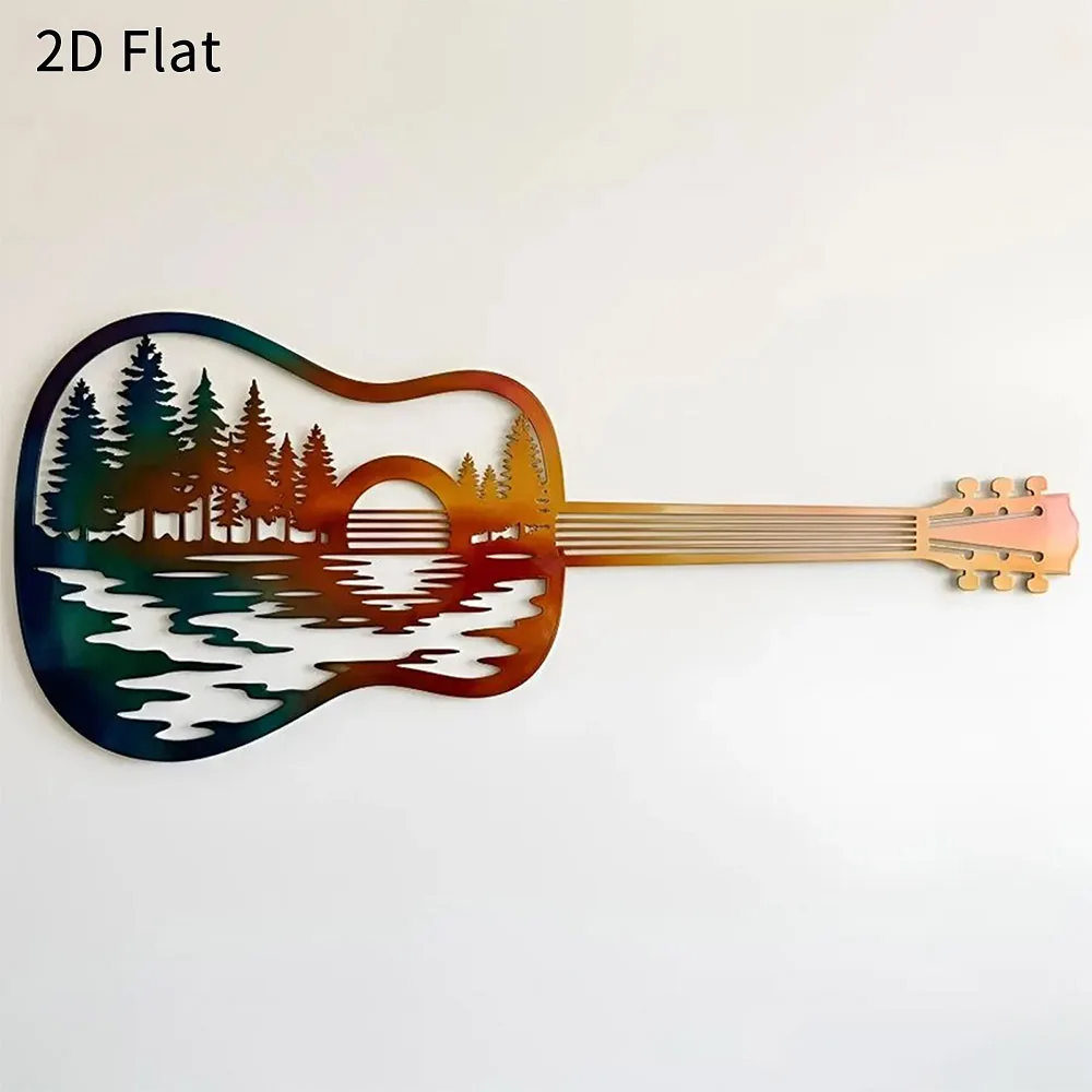 CIFBUY Iron Wall Art Guitar Sunset Landscape Metal Decor Music Lover Gift Minimalist Rustic Accent Interior
