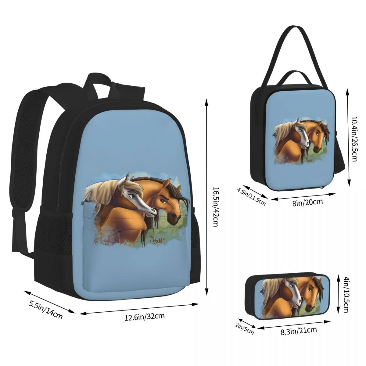 Spirit And Rain - Love Found Us Backpacks Children Bookbag School Bags Rucksack Lunch Bag Pen Bag Three-Piece Set