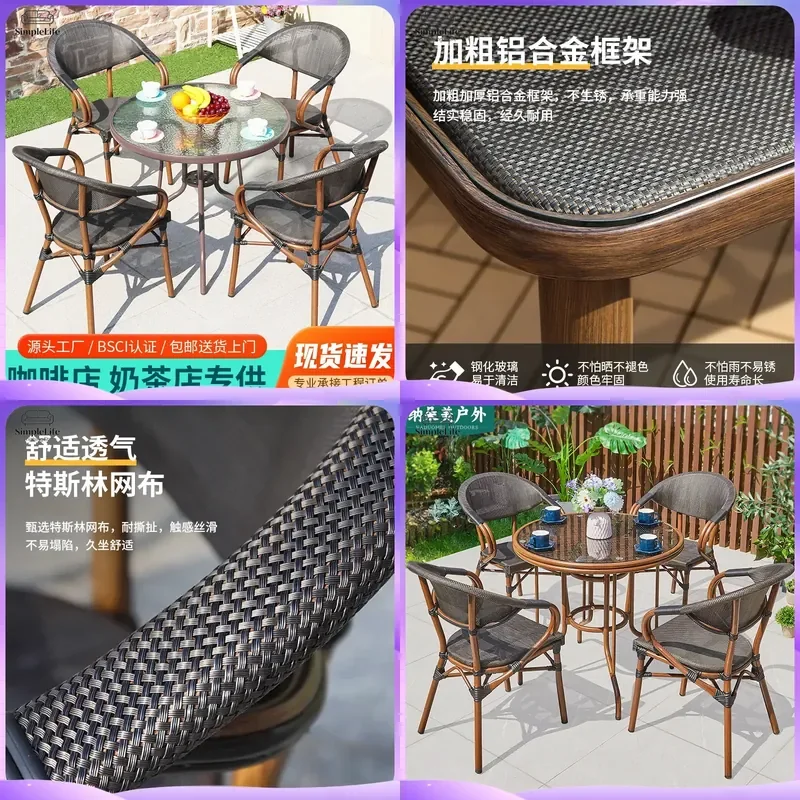 Outdoor Folding Table for Balcony Garden Patio Coffee Shop Milk Tea Shop Outdoor Dining Table Mesh Chair Set Portable