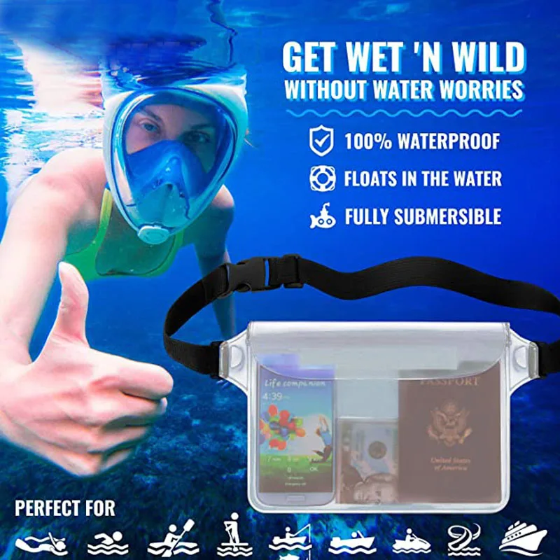 Riñonera impermeable para teléfono móvil para hombre y mujer, accesorios de buceo, natación y playa, correa para la cintura, 1 unidad