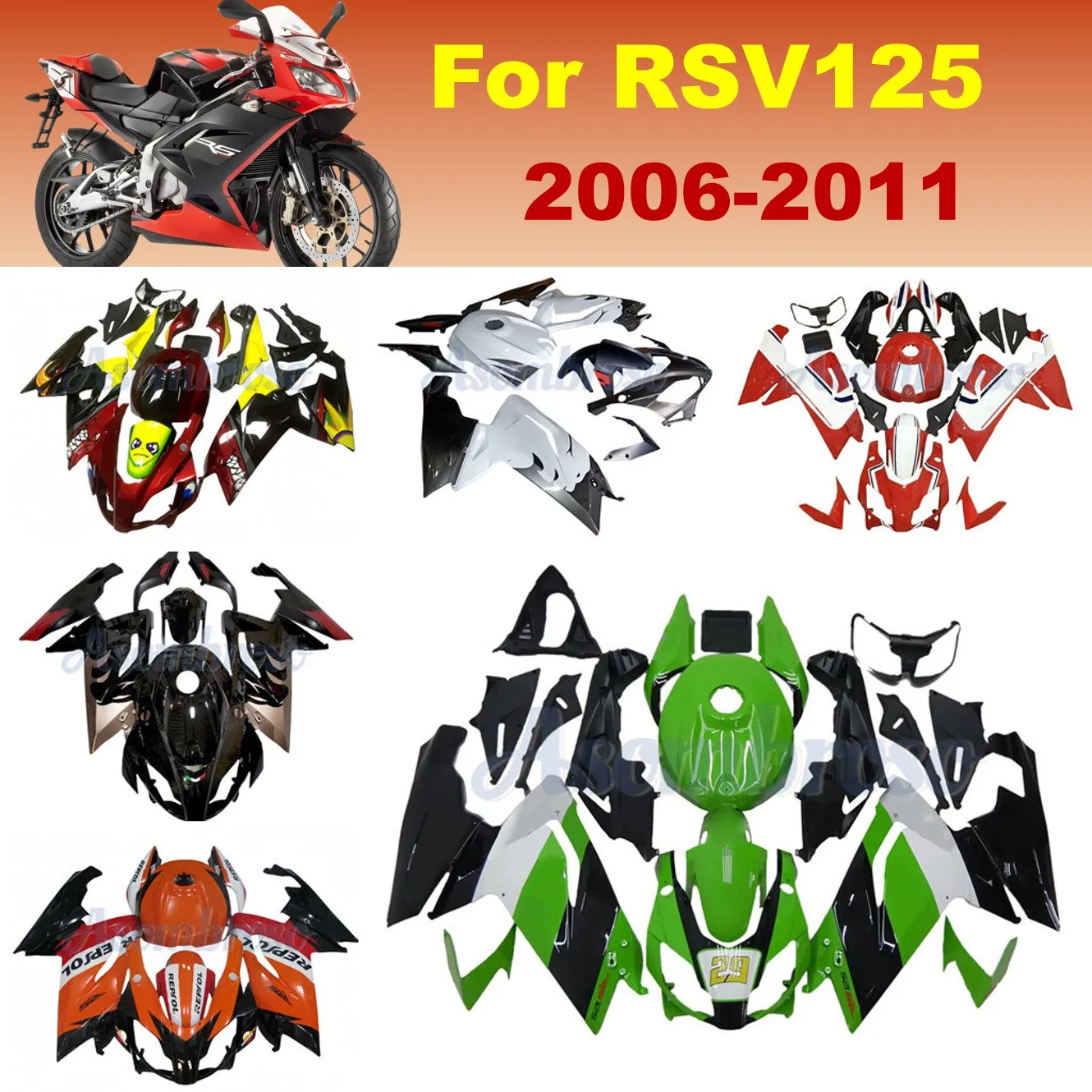 Fairing kit for Aprilia RS-125 2006 2007 2008 2009 2010 2011 Repsol Green white black cowl RS4 RS125  Chinese OEM Fairings