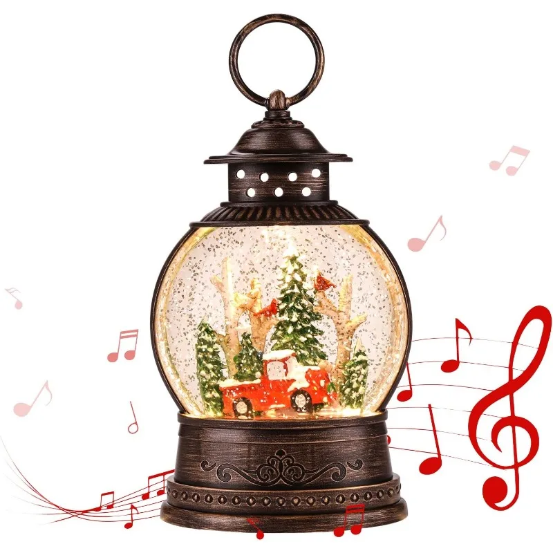 

Musical Snow Globe Lantern with Santa, LED Lighted Christmas Decor with 6H Timer, USB/Battery Powered Indoor Home Decoration