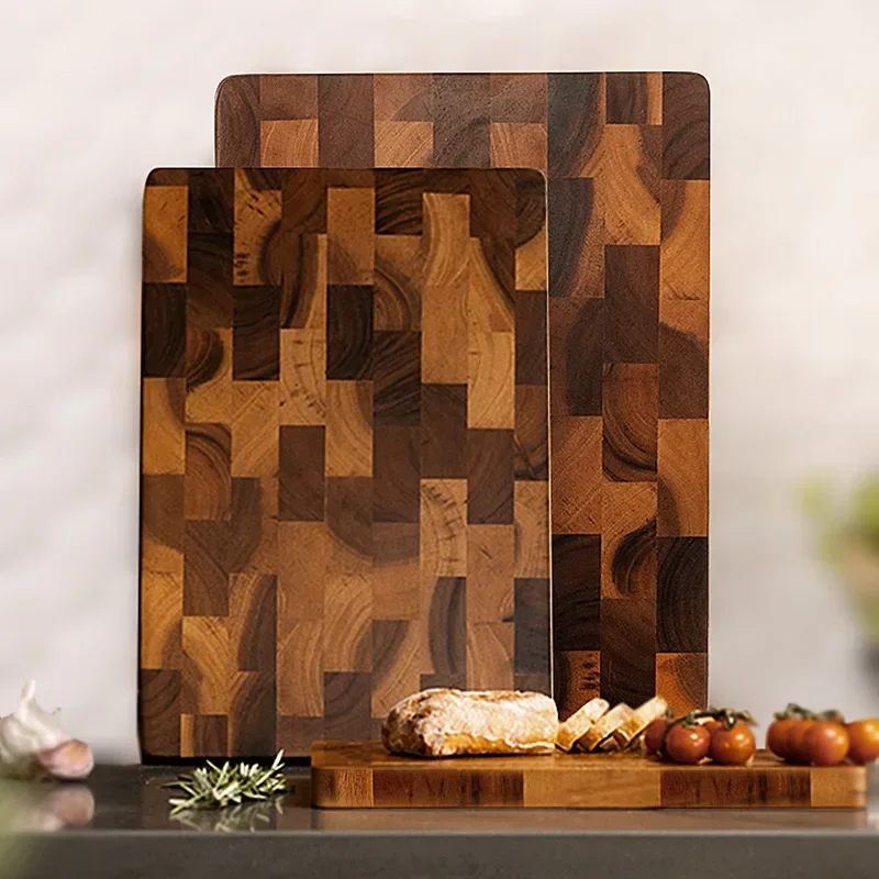 Double-sided Cutting Board Solid Wood with Acacia Wood Checkerboard Pattern for Home Use, Mold-Resistant Crack-Proof Fruit Cutti
