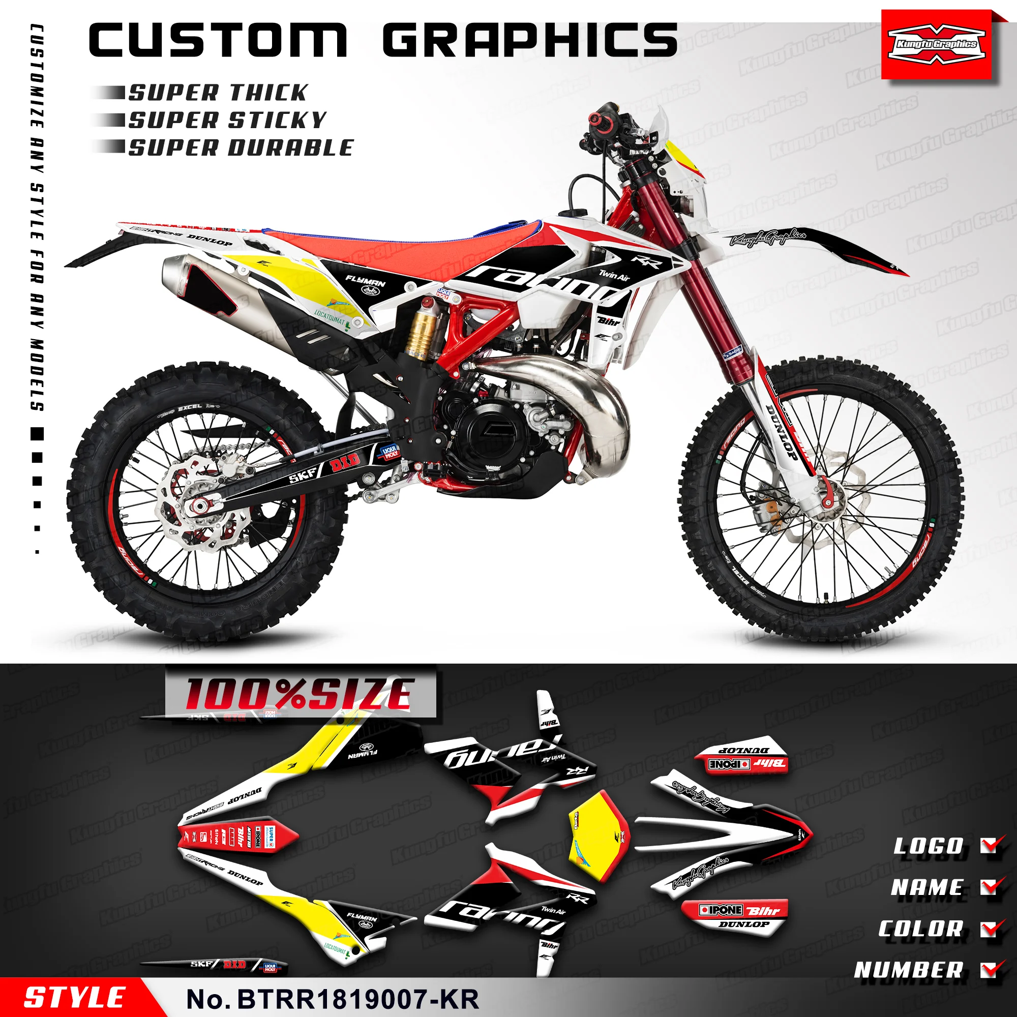 

KUNGFU GRAPHICS Racing Graphics Sticker Sheet for Beta 250 300 350 390 430 480 RR 2018 2019, BTRR1819007-KR