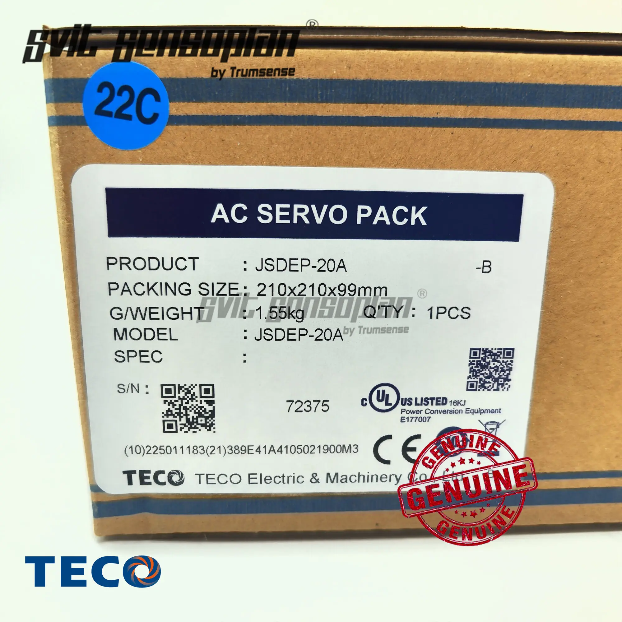 100% Genuine TECO 750W AC Servo Motor JSMA-PUC08ABA And 0.75 Kw Servo Drive JSDEP-20A with 3 Meter Encoder and Power Cable