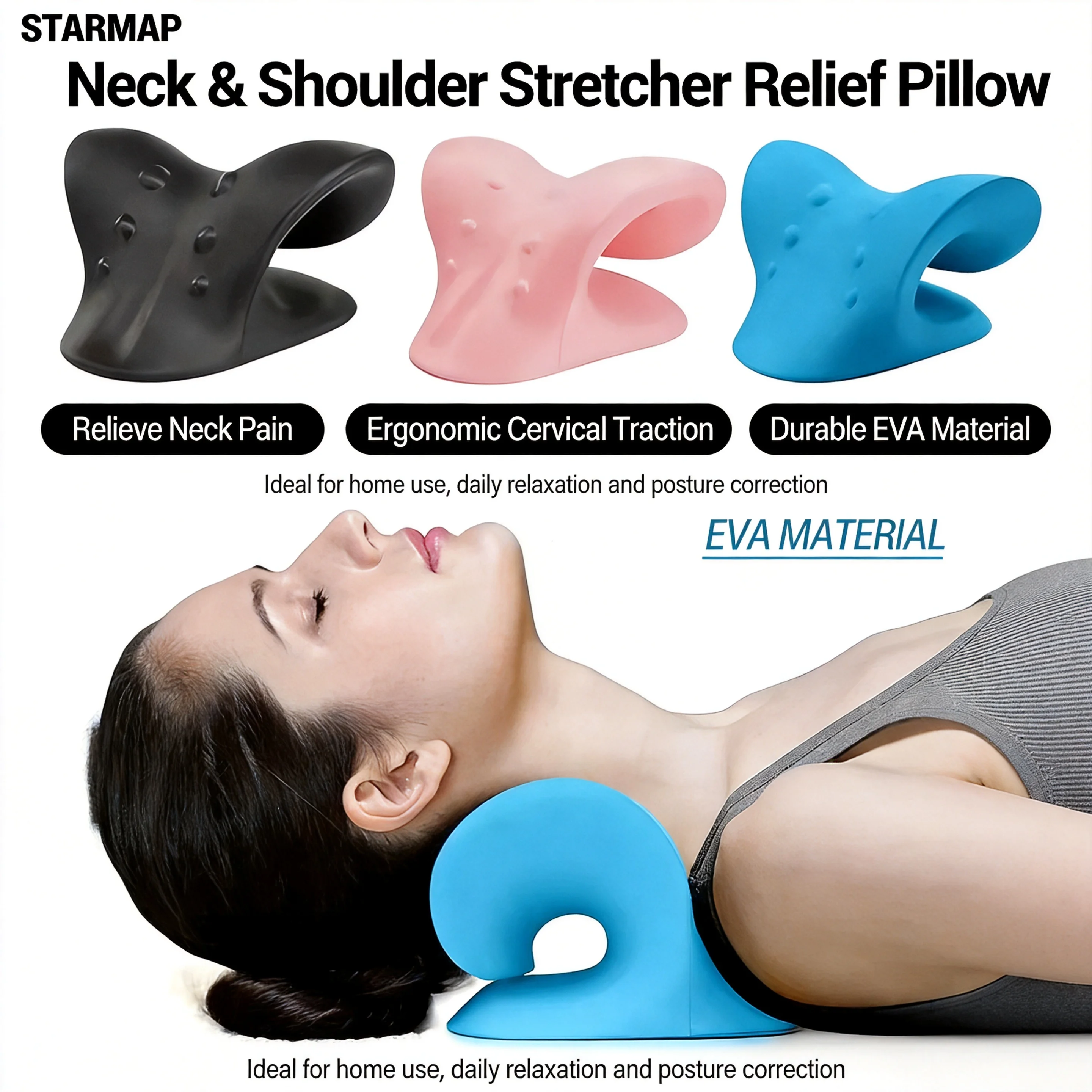 

Neck Shoulder Stretcher Relaxer Cervical Spine Stretch Muscle Relaxation Traction Device Massage Pillow Correction Chiropractic