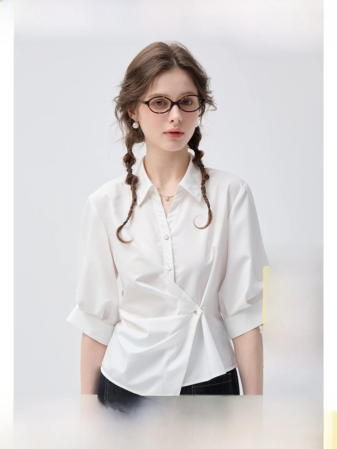 

Белая женская блузка Cloud White с асимметричным узлом, дышащая, в корейском стиле VEGA CHANG, для повседневной носки, прямого кроя