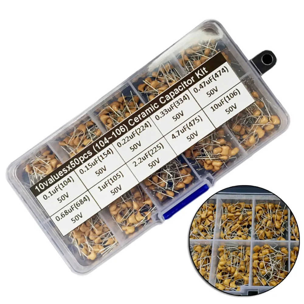 Supplies Capacitor Ceramic 0.1uF~10uF Assortment Electrical Kit 10 Values 104-106 50 Volts Accessories Assorted