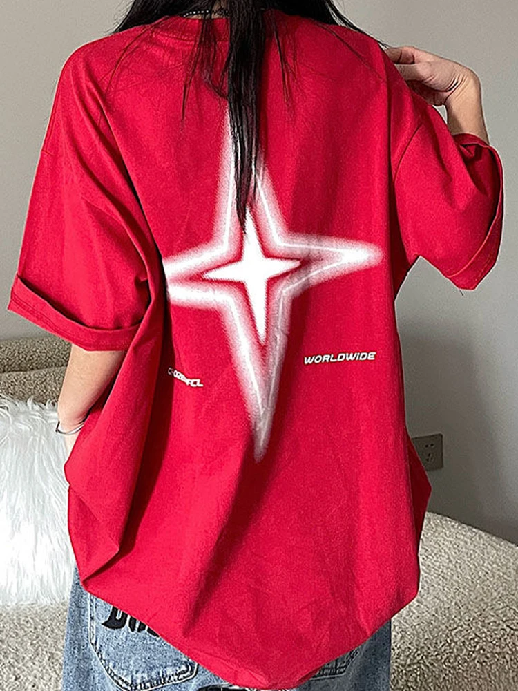 Oversized T Shirts Women Kpop Letter Star T-Shirts Female Summer Short Sleeve Tee Casual Loose Tees Harajuku Streetwear