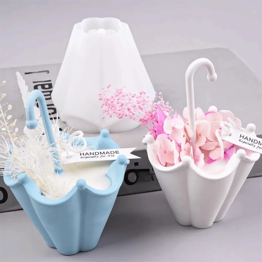 Multi-functional Silicone Umbrella Shape Candle Cup Mold Flexible Non-stick Flower Pot Mold 3D DIY Storage Box Mold Cement