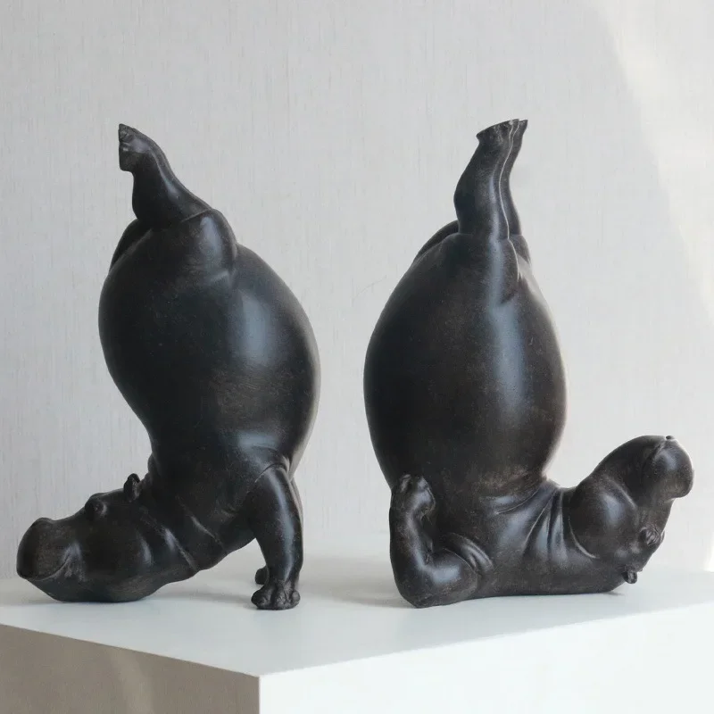 Creative Hippo Bookend Resin Animal Craft Ornament Abstract Upside-Down Hippo Sculpture Art Bookend Living Room Study Decoration