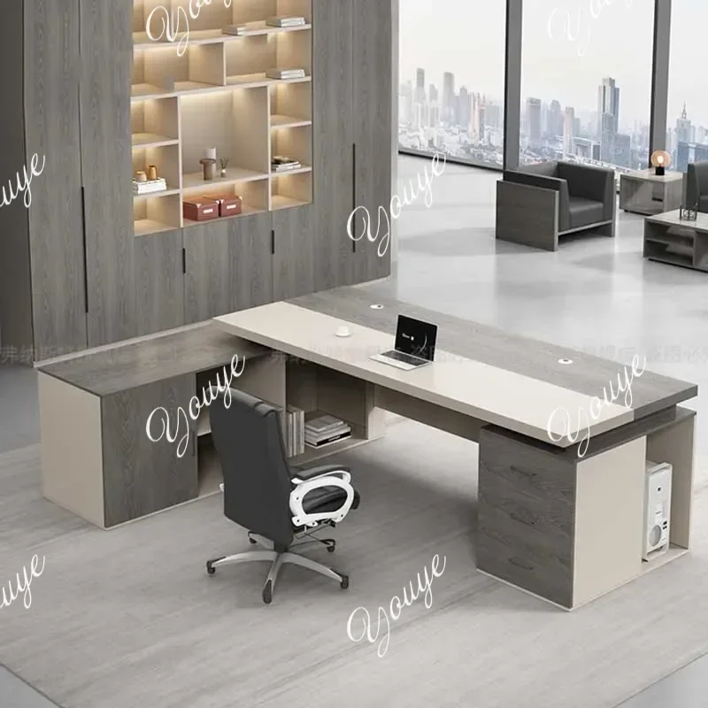 J Corner مكتب مكتب فاخر درج منزلي بني دراسة مكتب الكمبيوتر التنفيذي المنزل الكتابة ميسا Ordenador الأثاث