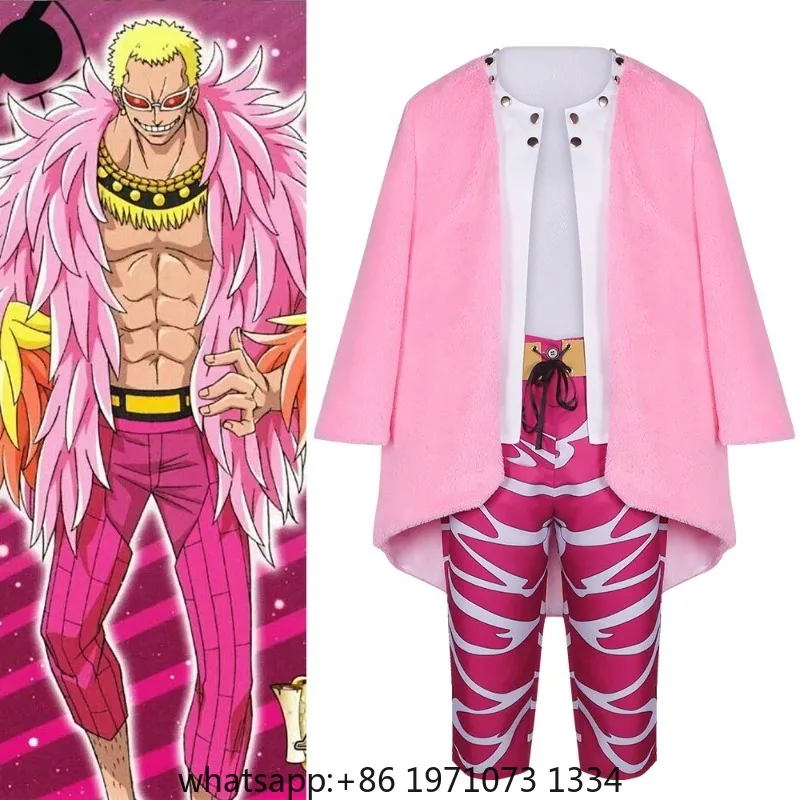 Anime Doflamingo Cosplay Fantasia Costume Disguise for Adult Men Jacket Cape Pants with sunglasses Halloween Carnival costume