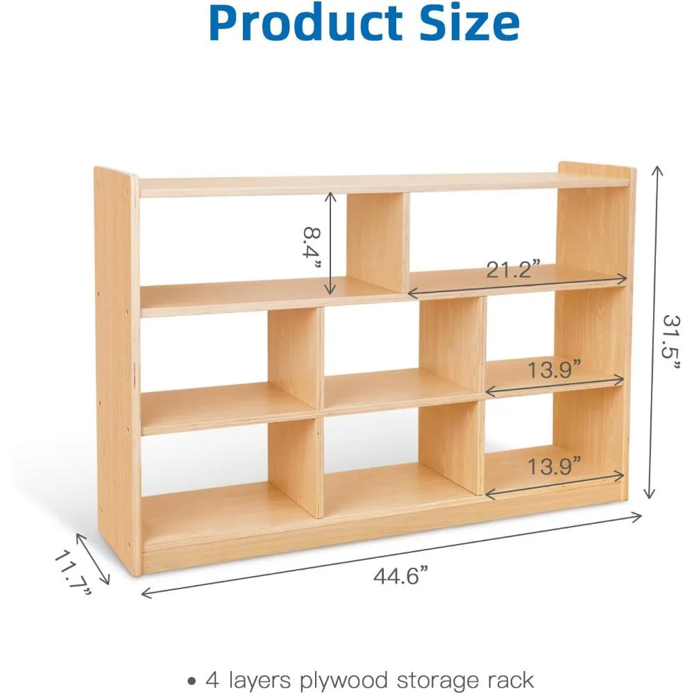 Scaffale Montessori Armadietto portaoggetti in legno a 8 sezioni, Scaffale Montessori per bambini, Organizzatori di giocattoli e stoccaggio per la cameretta dei bambini, Playr