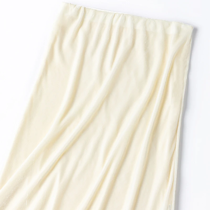 100% 桑シルク裏地女性ベルベットシルクミディスカートフィッシュテールスタイルソリッドカラースリットヘムラインシックなスカートオフィスレディ M1446