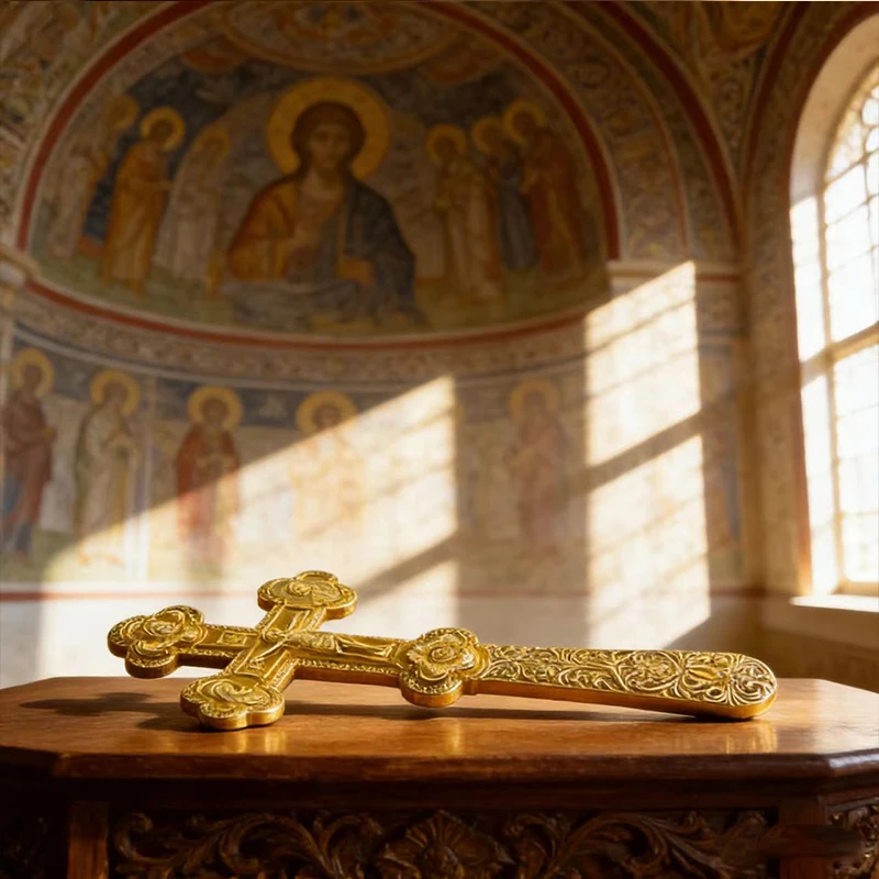 HTISOK Neues Elegantes Goldfarbenes Orthodoxes Handkreuz mit Blumengravuren für Gottesdienste und Persönlichen Spirituellen Schutz – Detail 11