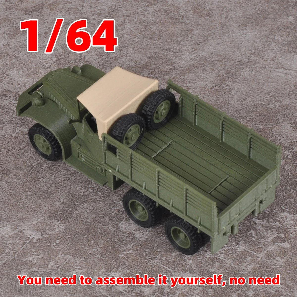Unmontierter Montagesatz im Maßstab 1:64, statisches Miniaturmodell aus Kunststoff, Militär-LKW der Vereinigten Staaten, 1/64 – Detail 1