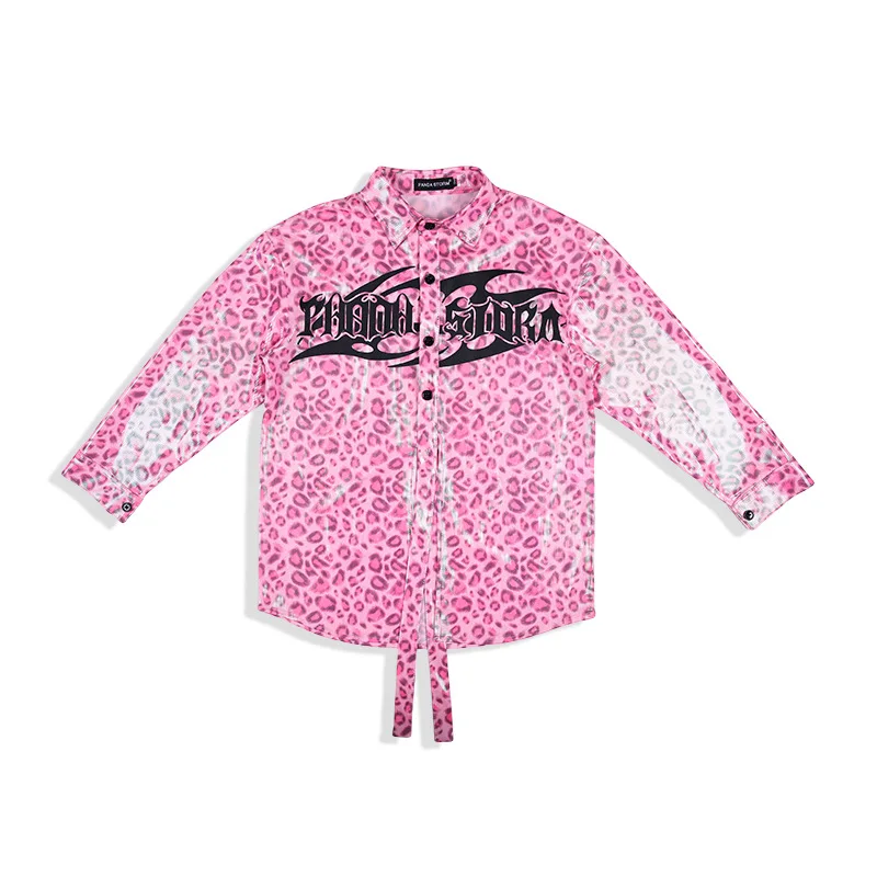 Girls Pink Leopard Street Dance Clothes Short Shirts Black Shorts Catwalk Concert Performance Costume Group Fashion Clothing Set
