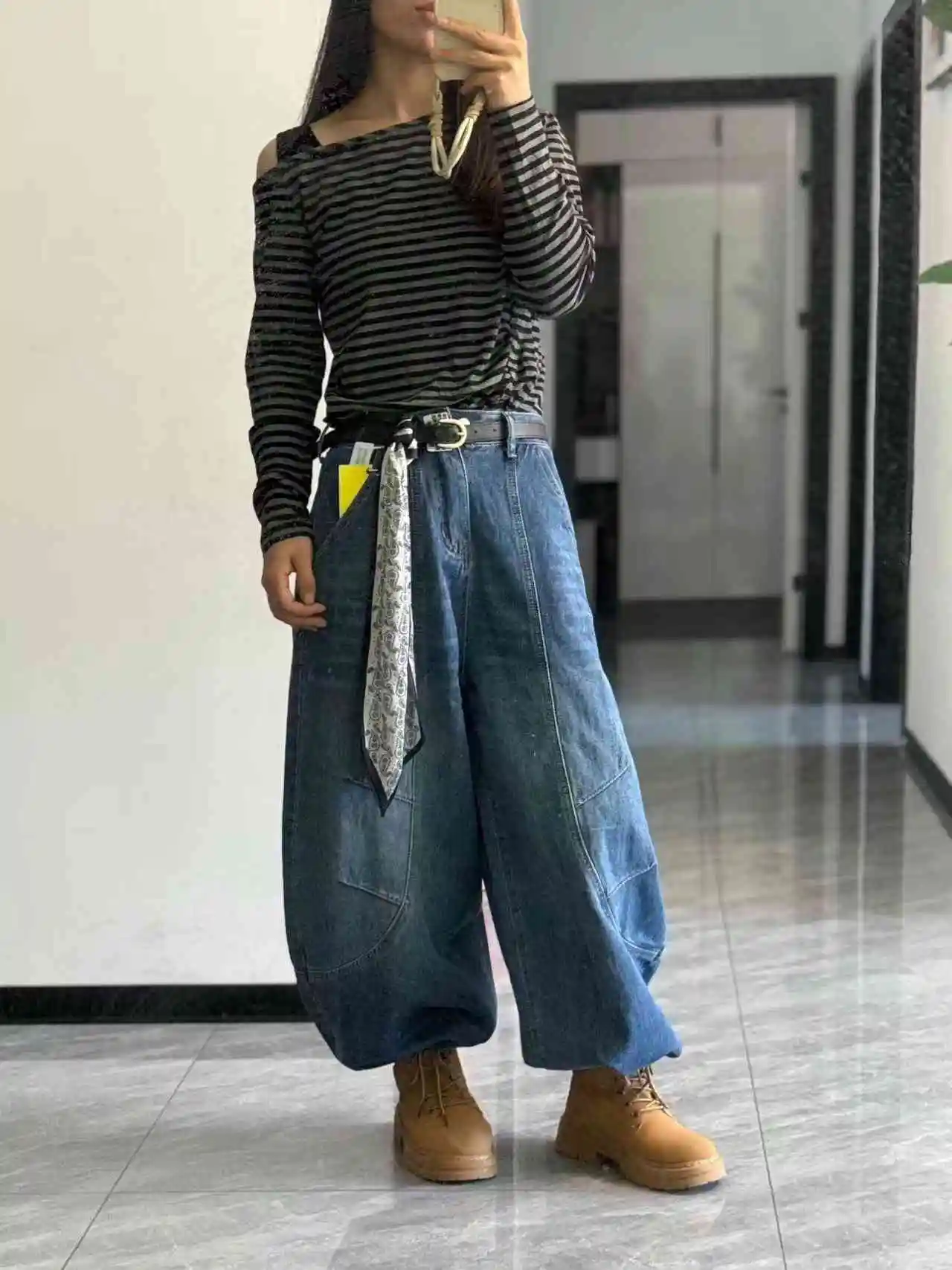 여성 빈티지 블루 배기 진 스트리트웨어 Y2K 2000년대 하이웨이스트 루즈 캐주얼 와이드 레그 팬츠 아메리칸 레트로 보이프렌드 바지