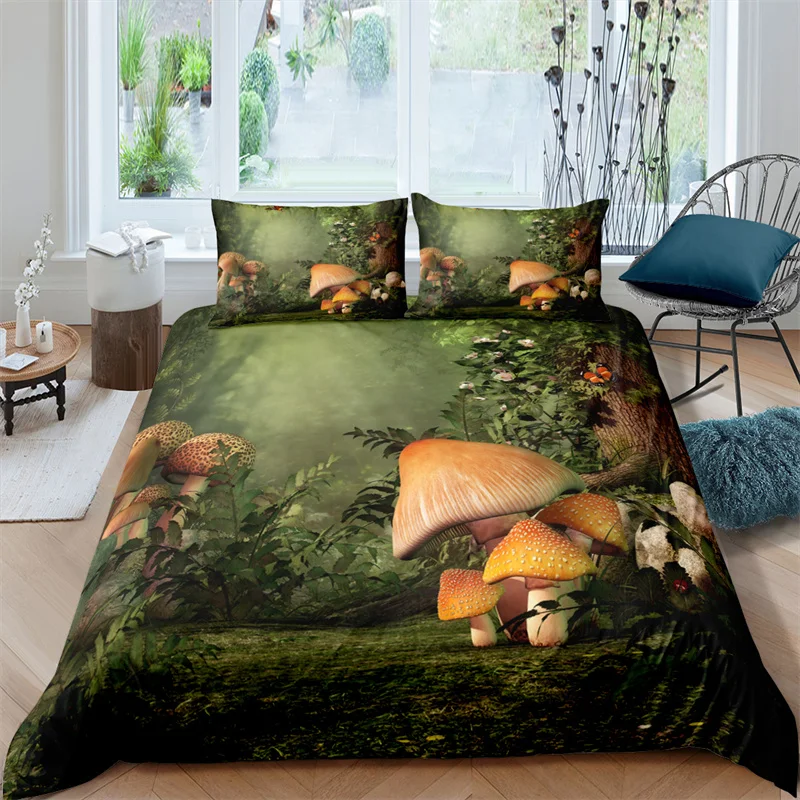 

Bedding Set Luxury 3D Mystery Mushroom Print 2/3Pcs Adult Comfortable Duvet Cover Pillowcase Home Textile Single/Queen/King Size