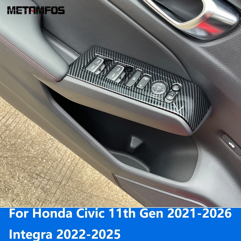 Accessories For Honda Civic 11th 2021-2026 Integra 2022-2025 Carbon Fiber Window Lift Switch Cover Interior Door Armrest Trim