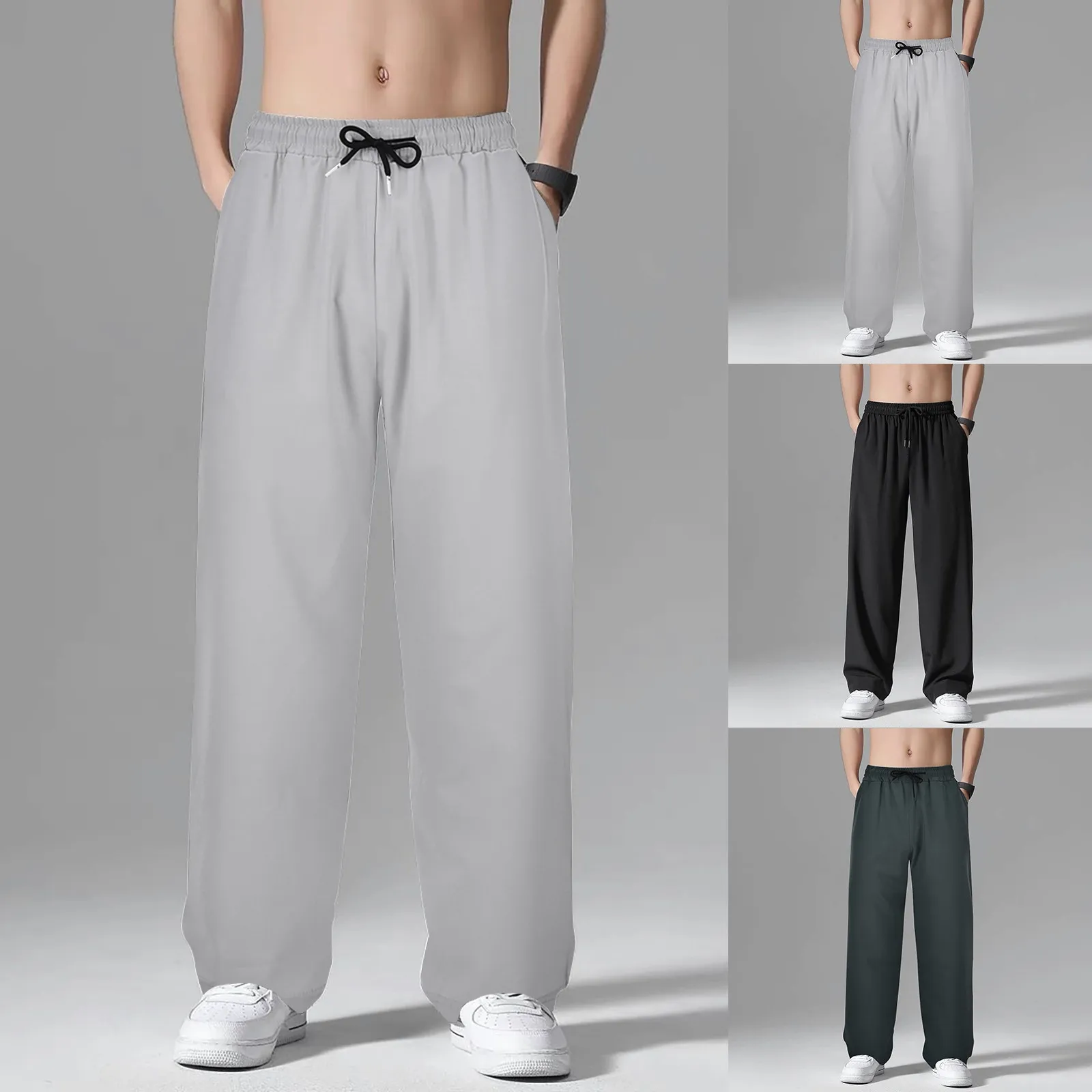 Moletom de seda de gelo masculino, corredores, roupa esportiva Y2K Streetwear, jogging, calça de ginástica masculina folgada, perna larga, calça reta, novo, 2022